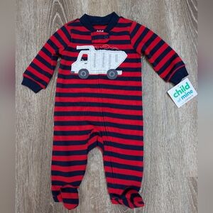NWT Carter's Red and Blue Dump Truck 100% Cotton Zipper Footie Size 0-3 Months